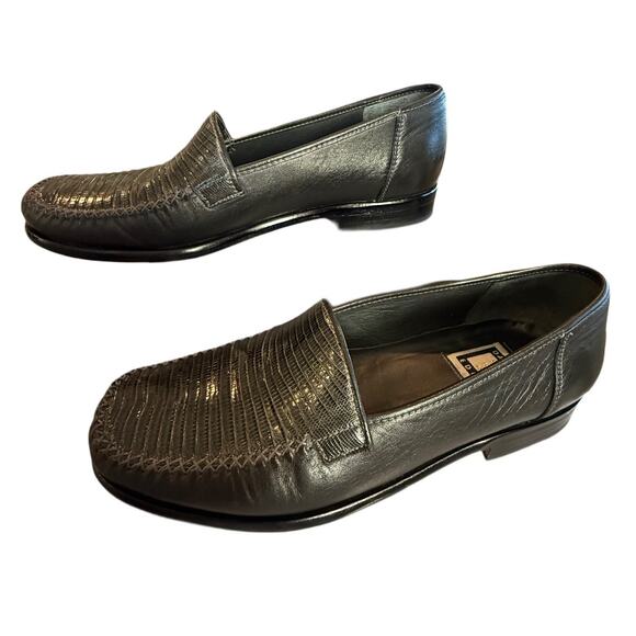 David Eden‎ Handmade Exotic Lizard Leather Loafers DRK Gray Euro Dress Shoes 8-9 - Picture 2 of 9